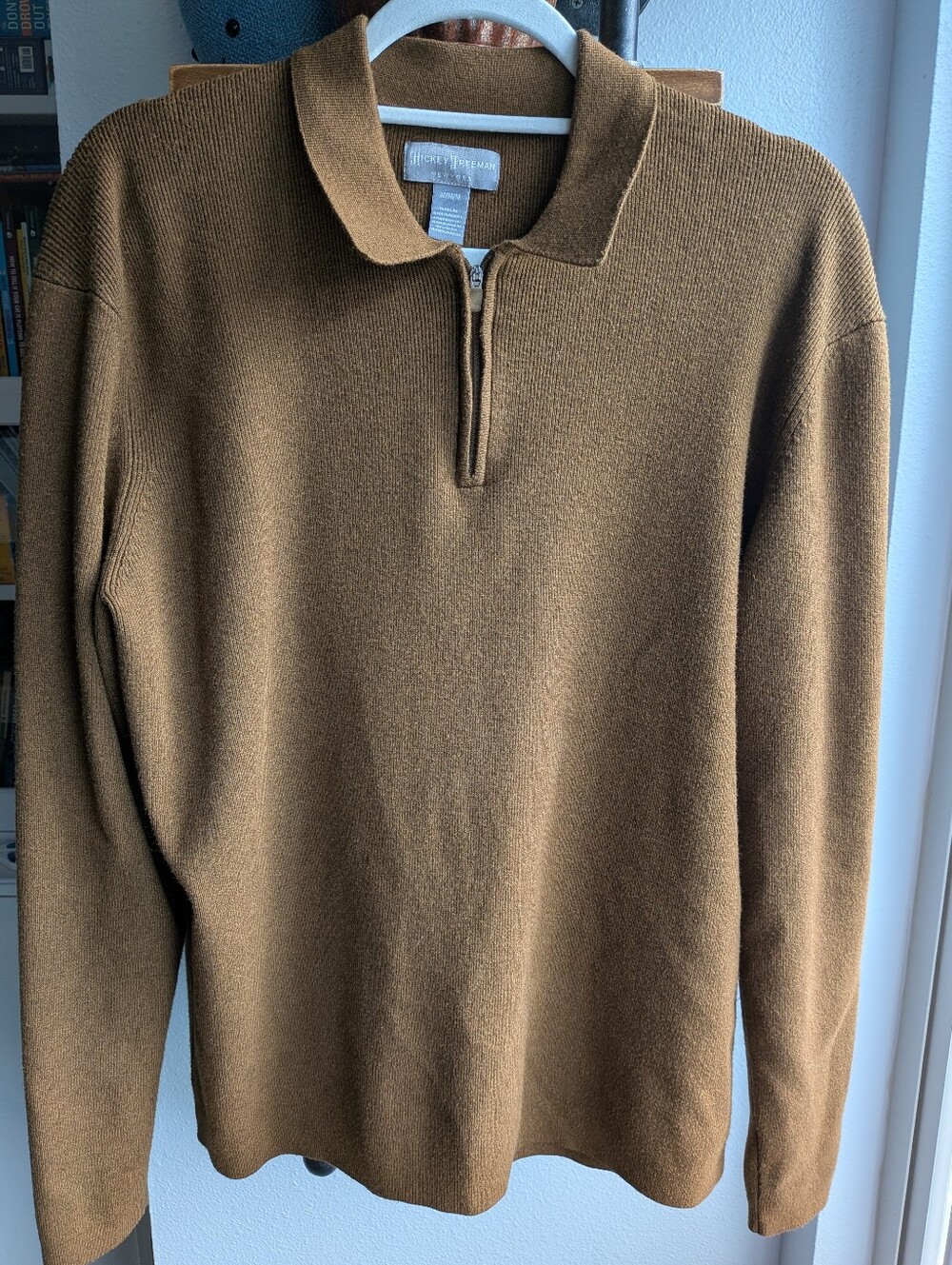 Hickey Freeman Ribbed Knit Collared Quarter-Zip Sweater Polo Men's Medium